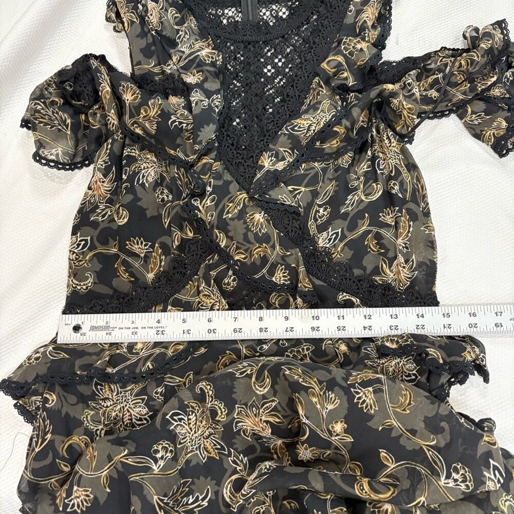 AMUR Womens 6 Printed Edna Dress 100% Organic Silk Floral Lace Ruffle Romantic - Picture 8 of 9